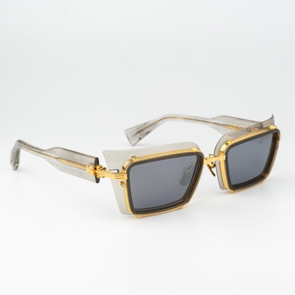 Balmain Women Sunglasses Titanium Grey Crystal Gold Rectangle ADMIRABLE BPS-130B - Picture 2 of 12